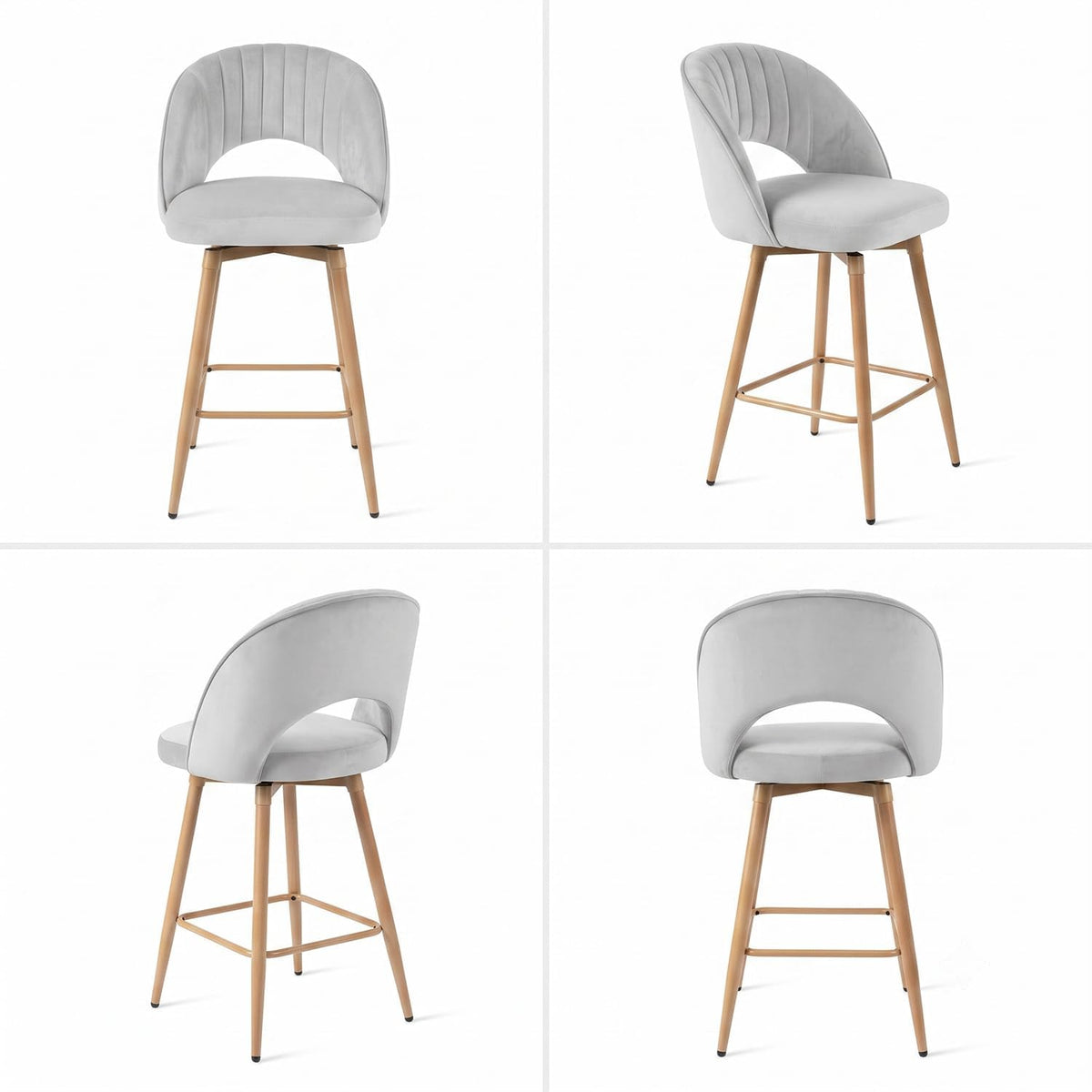 3‑Pack Gray Velvet Swivel Counter Bar Stools