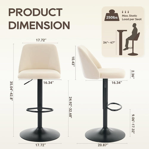 2‑Pack Beige Adjustable Swivel Bar Stools