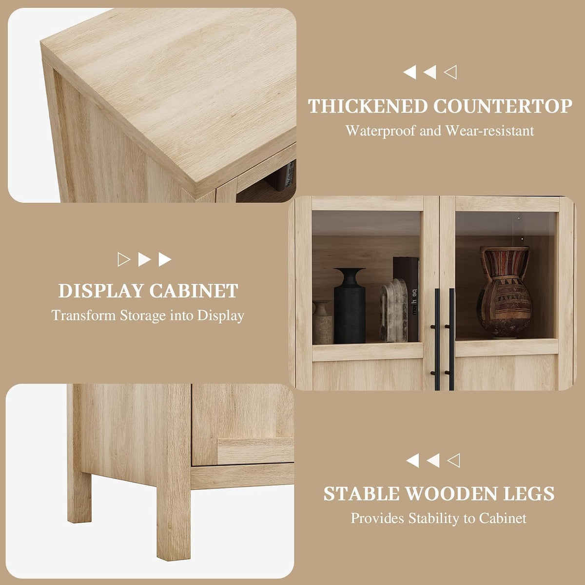 4‑Glass‑Door Natural Sideboard Cabinet
