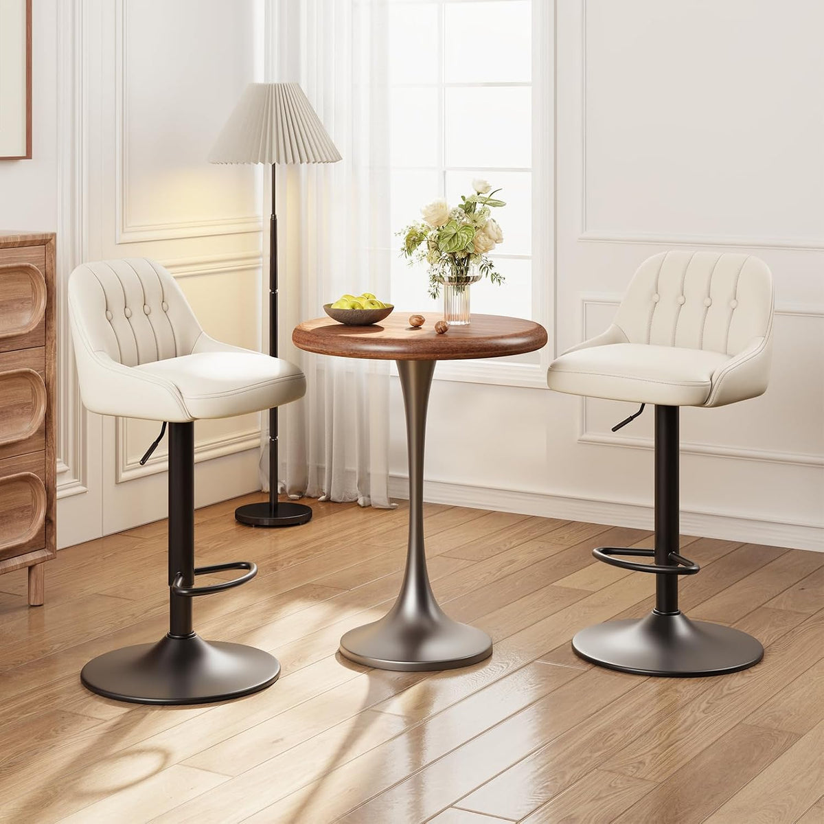 2‑Pack Beige Swivel Adjustable Bar Stools