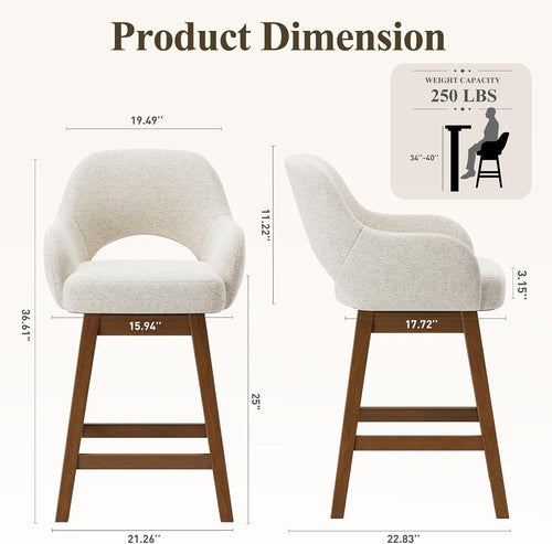 2‑Pack Cream Fabric Swivel Bar Stools