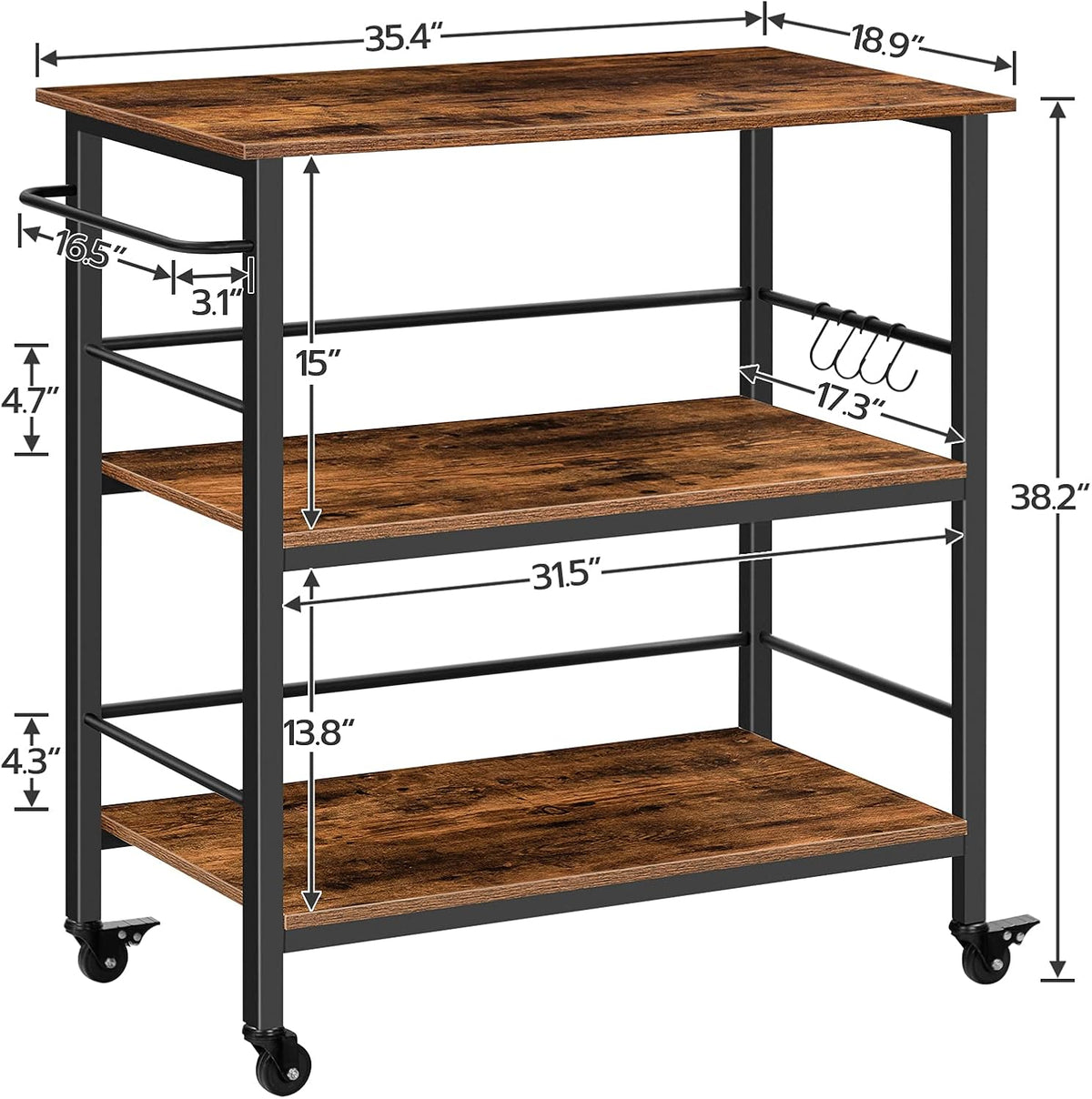 3‑Tier Industrial Rolling Kitchen Island