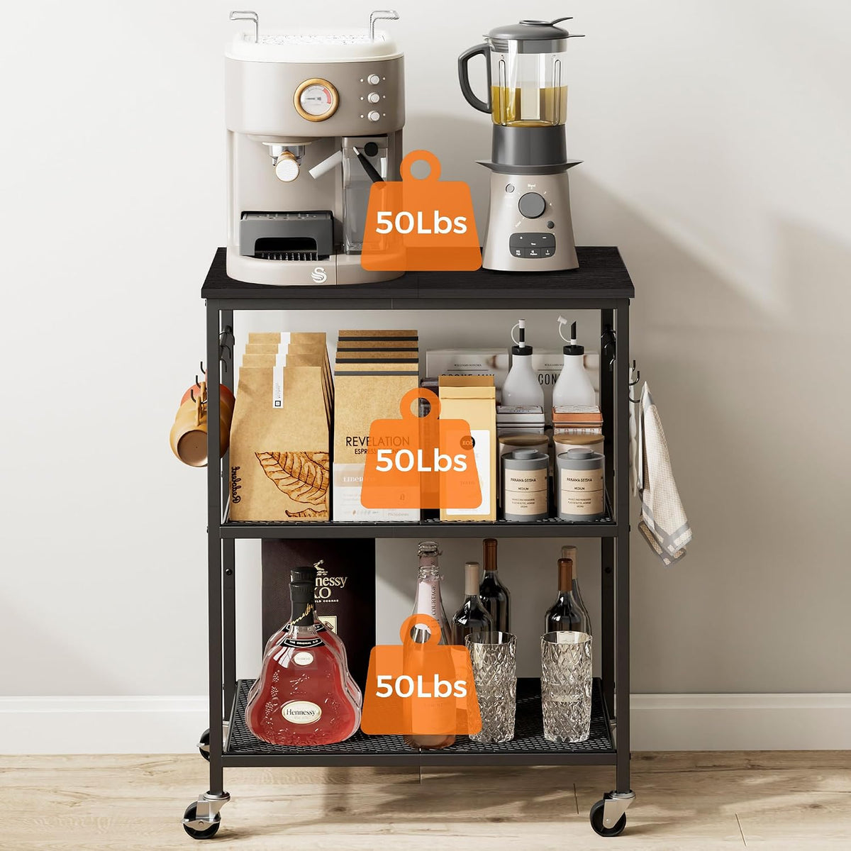 3‑Tier Rolling Kitchen Utility Cart
