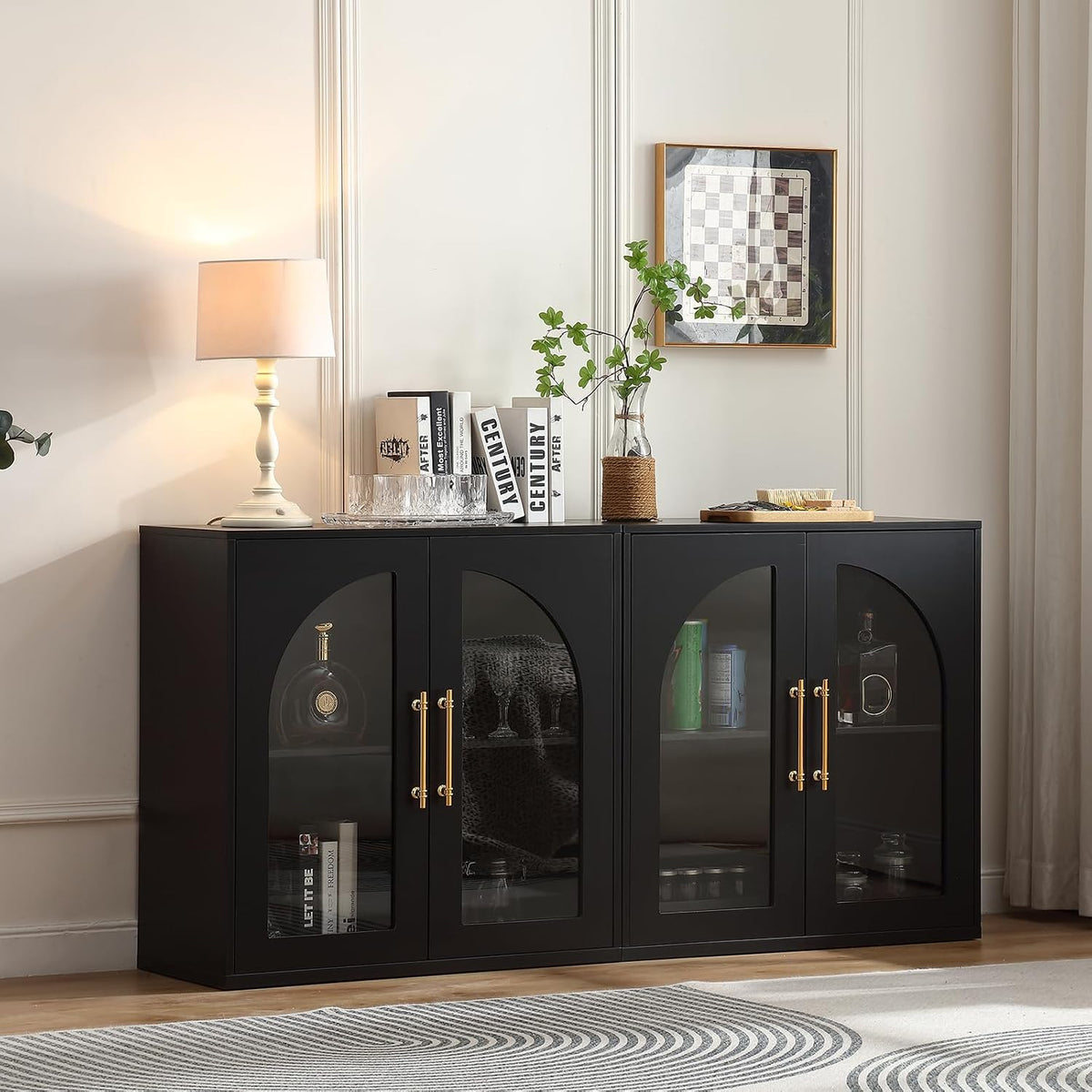 Arched Glass‑Door Large Sideboard Cabinet
