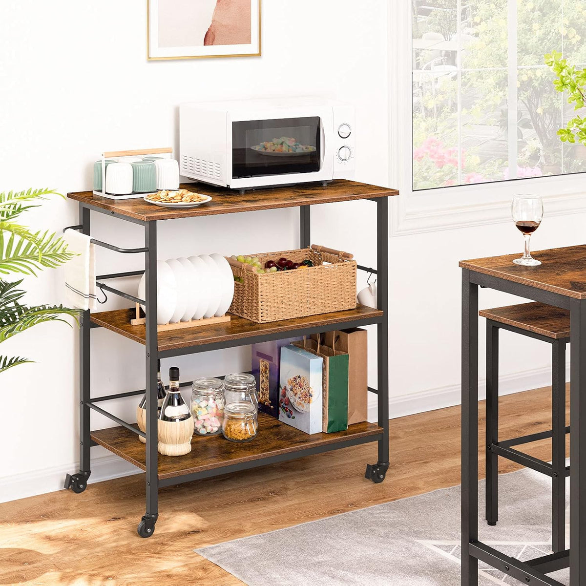 3‑Tier Industrial Rolling Kitchen Island