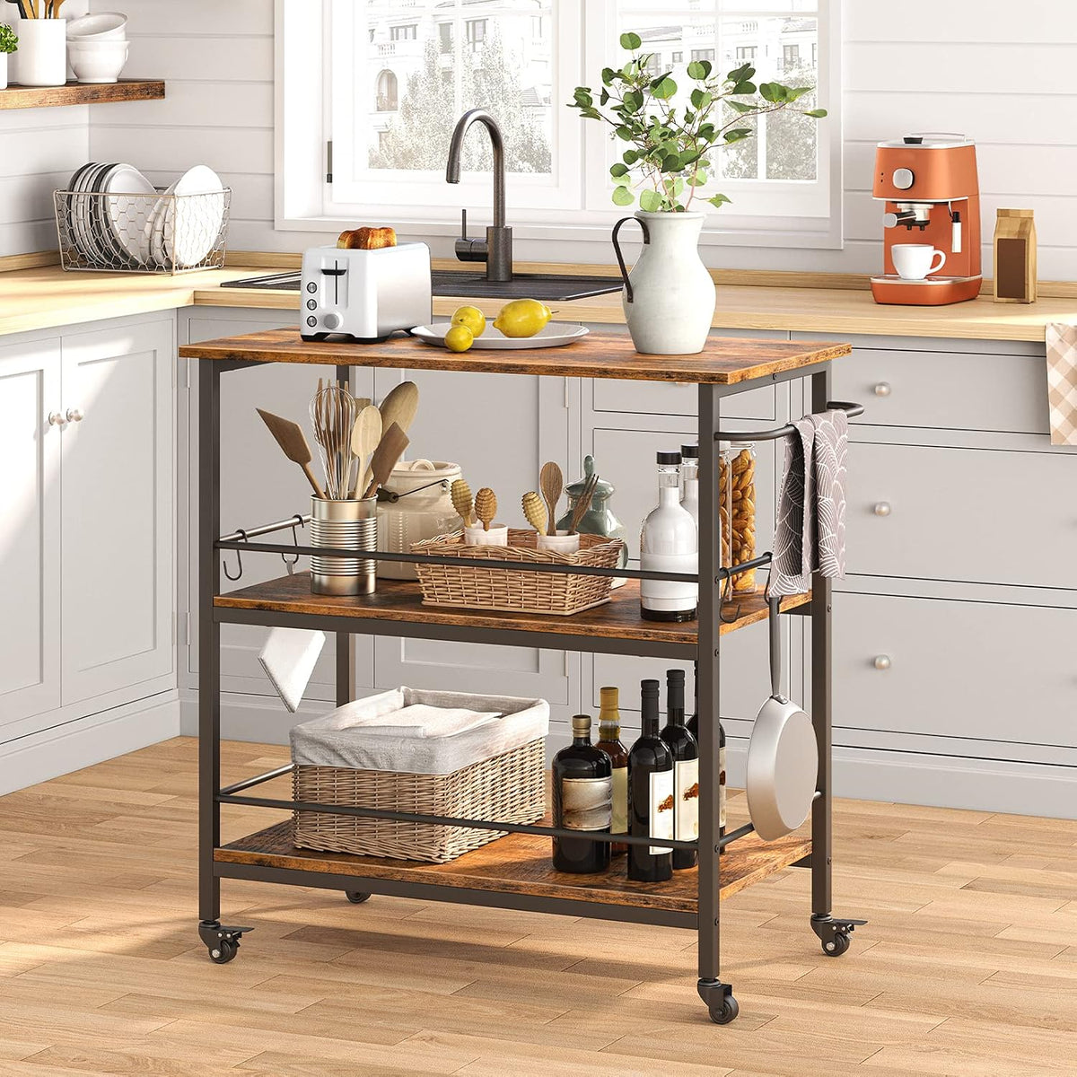 3‑Tier Industrial Rolling Kitchen Island