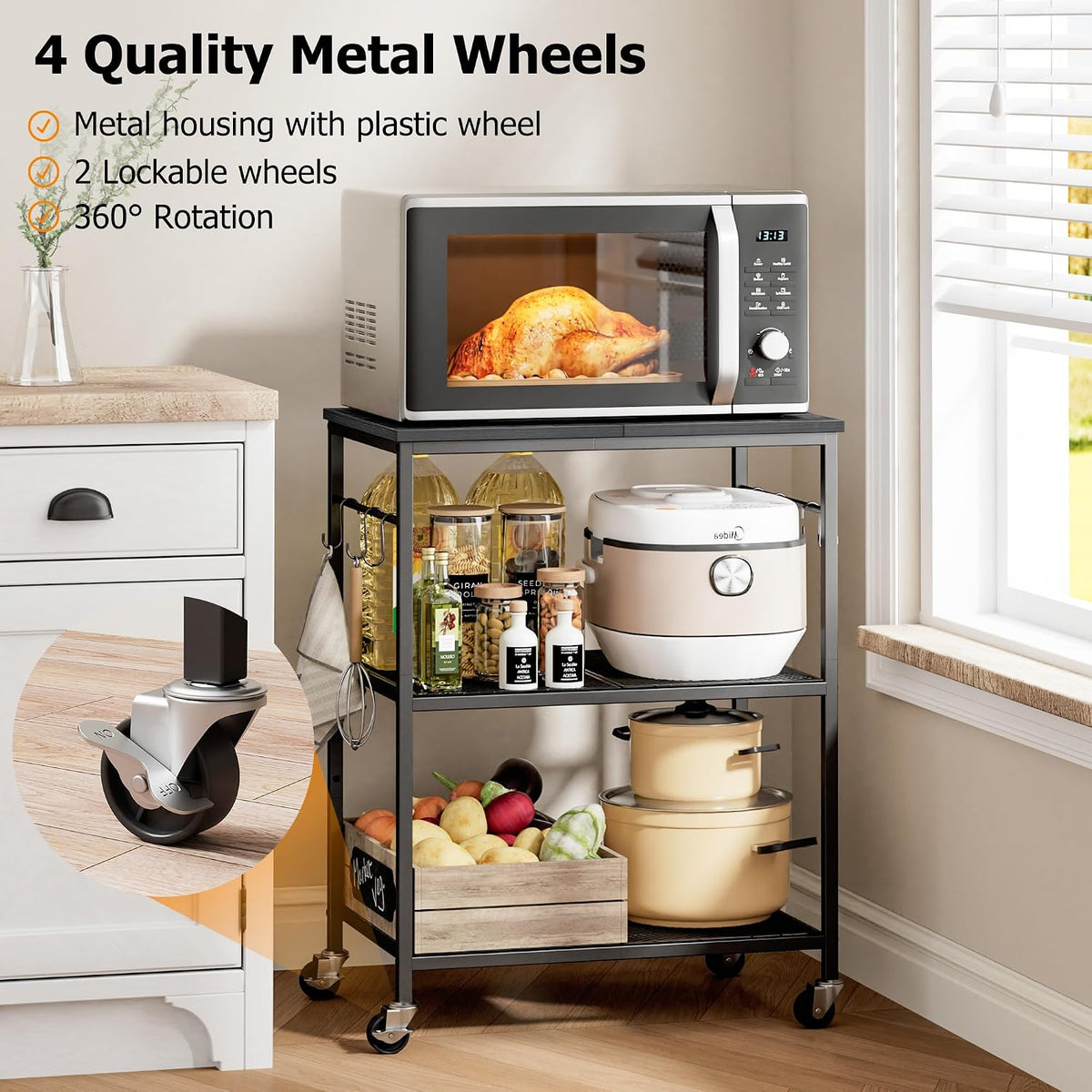 3‑Tier Rolling Kitchen Utility Cart